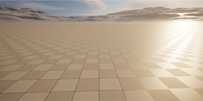 In-engine capture of open dune terrain at golden hour